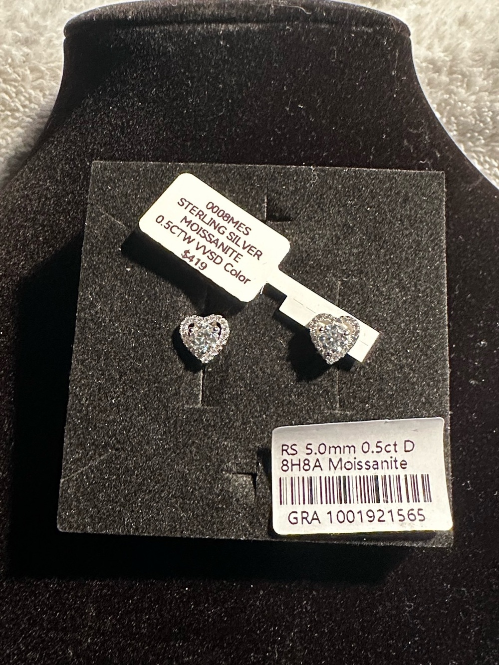 Moissanite 925 Sterling Silver Heart Shape earrings. GRA Cert.